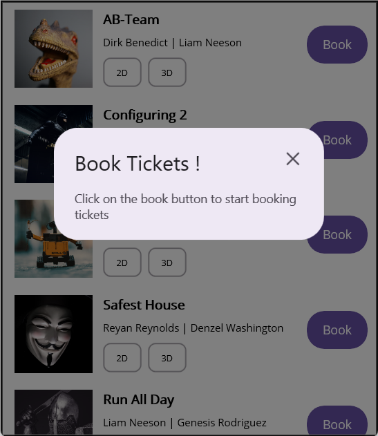 Modal popup displayed on the startup page of the .NET MAUI movie ticket booking app