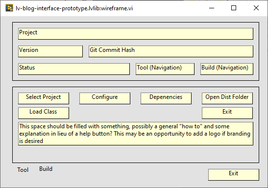 Screenshot of LabVIEW wireframe for tool tab