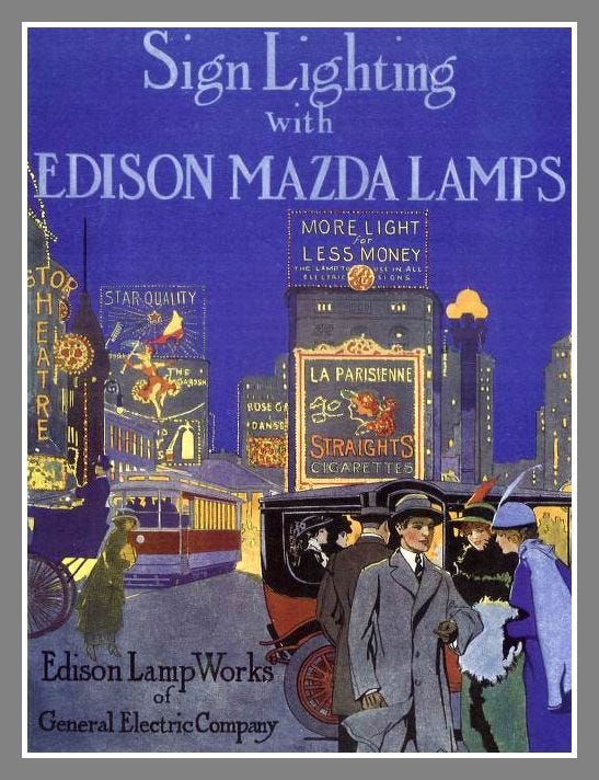 Early 1900s advertisement for Edison Lightbulbs