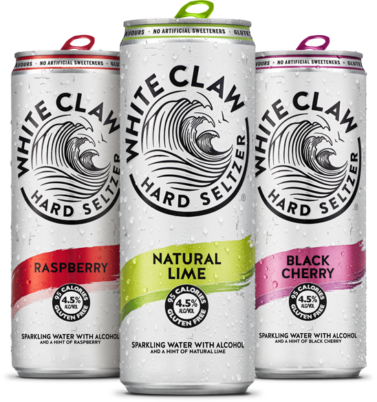 Cans of White Claw hard seltzer.