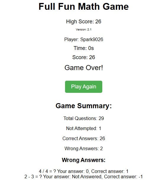 Full Fun math Quiz By SPARK9026