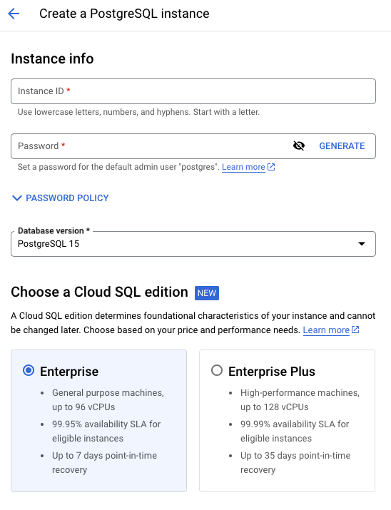 Create Cloud SQL instance