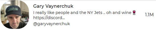 Gary Vaynerchuck displaying popularity by having over 1 million Clubhouse followers.