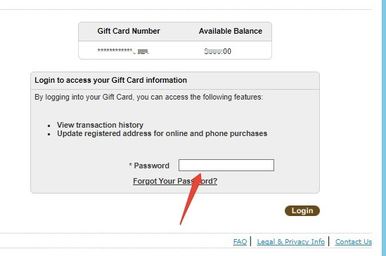 A Screenshot of The Gift Card Password is Locked