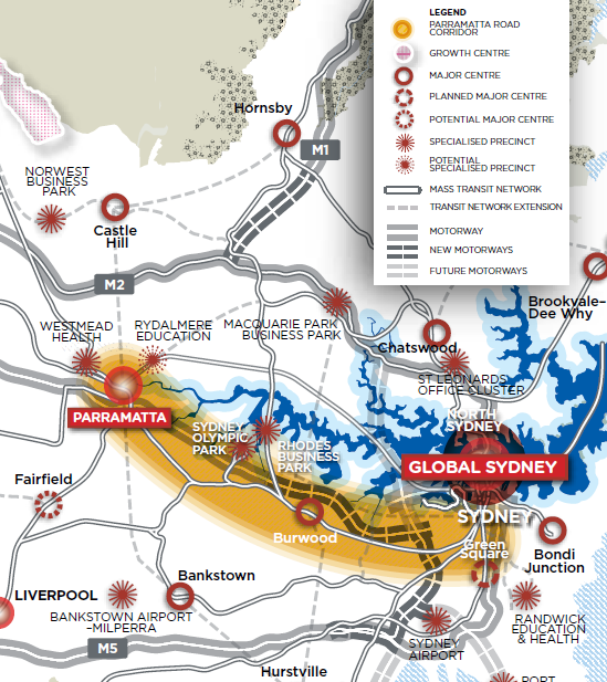 El proyecto WestConnex de Sydney. Imagen del Draft Metropolitan Plan for Sydney.