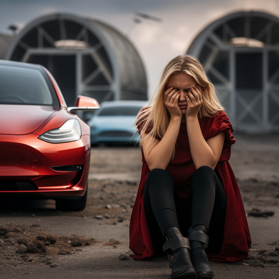 A lady with range anxiety from her Tesla Model 3