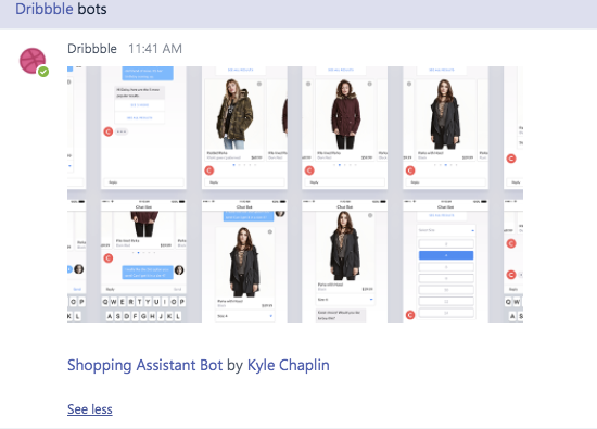 Dribbble bot design shopping assistant screenshot