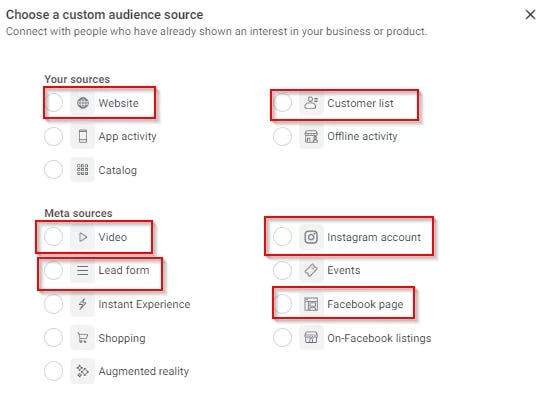 Custom audince targeting option for audience in Facebook ads