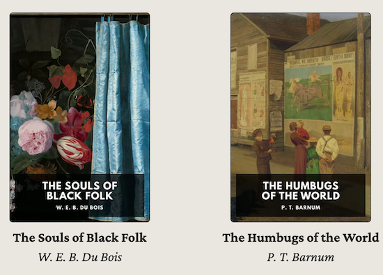 screenshot from Standard Ebooks website showing two books: The Souls of Black Folk by W.E.B. DuBois and The Humbugs of the World by P.T. Barnum