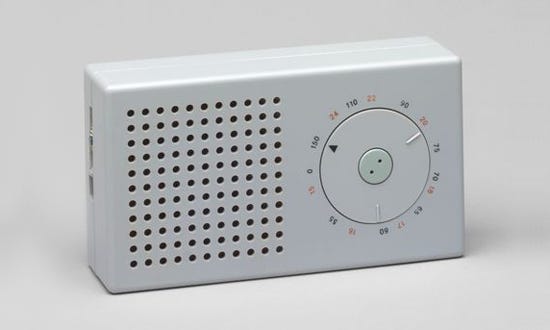 A pocket transistor radio designed by Deiter Rams bearing a striking resemblance to the original iPod