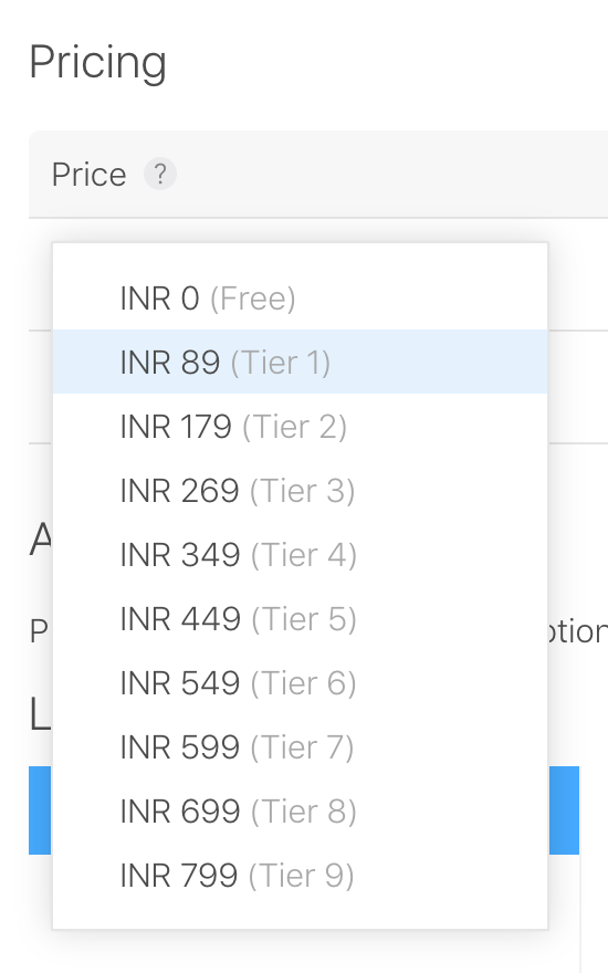 Apple doesn’t provide custom pricing. You have to select from the pricing options they have provided. Select as per your need.
