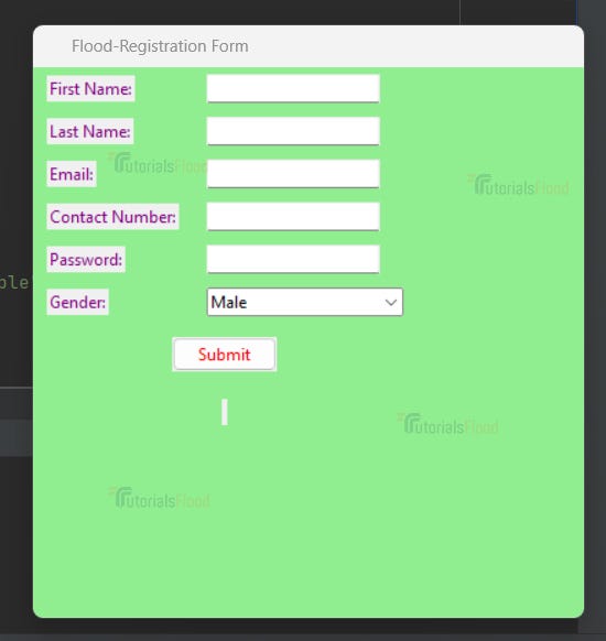 Simple registration form using Tkinter output