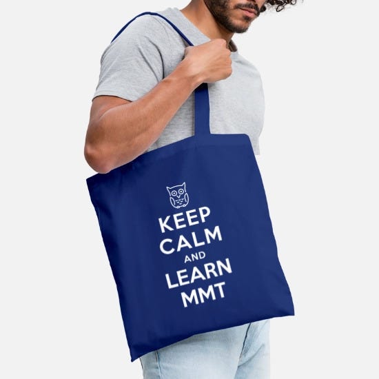 Young man carrying shopping bag with phrase “keep calm and learn mmt)