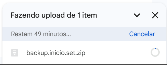 Captura de tela do modal de carregamento de arquivo do google drive. Tem o feedback de upload de 1 item e que irá demorar 49 minutos.