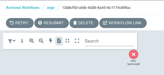 screenshot of Argo Workflows UI retry button