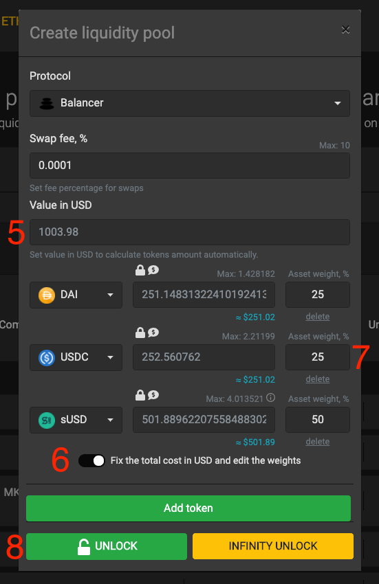 Tutorial: How to create an automated liquidity pool with 1inch.exchange and Balancer in one transaction?