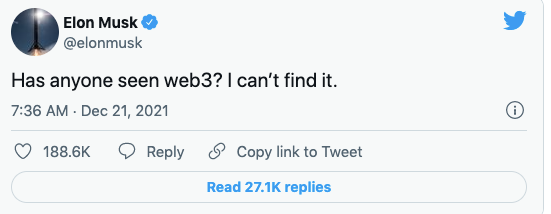 Has anyone seen web3? I can’t find it. © Elon