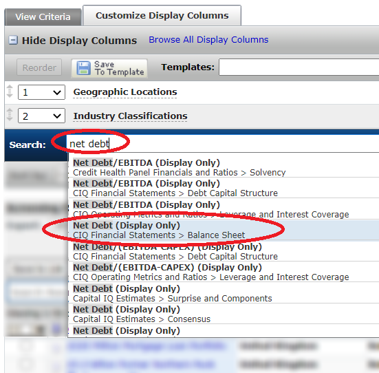 Search for ‘Net Debt’ within ‘Balance Sheet’