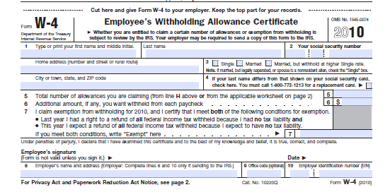A Typical Form W-4 outlook