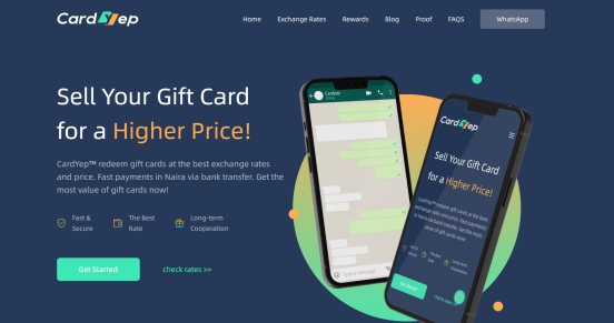 An screenshot of the official website of CardYep, which is the secured platform to sell gift cards online.