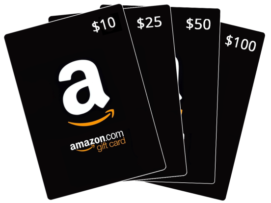 Amazon gift cards with different values.