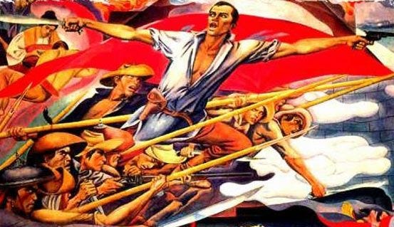 Men at arms running for battle, from Carlos Francisco, “Filipino Struggles Through History”, 1964