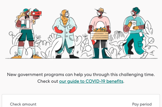 The Gusto payday email, which now includes: “New government programs can help you through this challenging time. …”