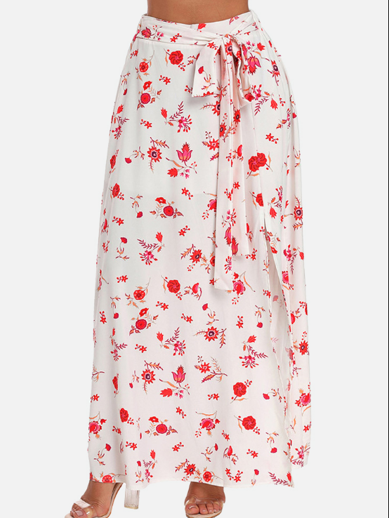 Tie Waist Split Side Maxi Skirts In Floral Print