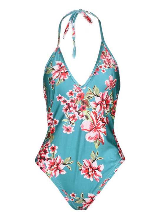 Tied Plunge Neck Print One Piece Swimsuit