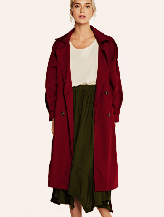 Raglan Sleeve Double Breasted Trench Coat with Belt