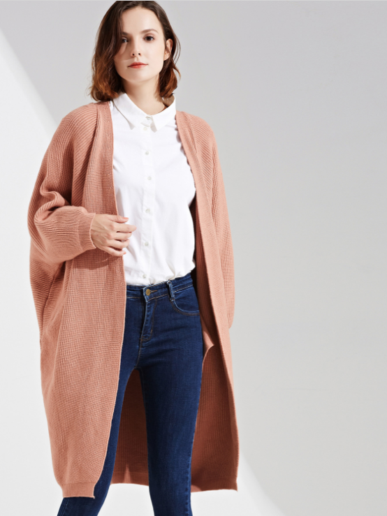 Ribbed Knit Batwing Sleeve Open Front Cardigan