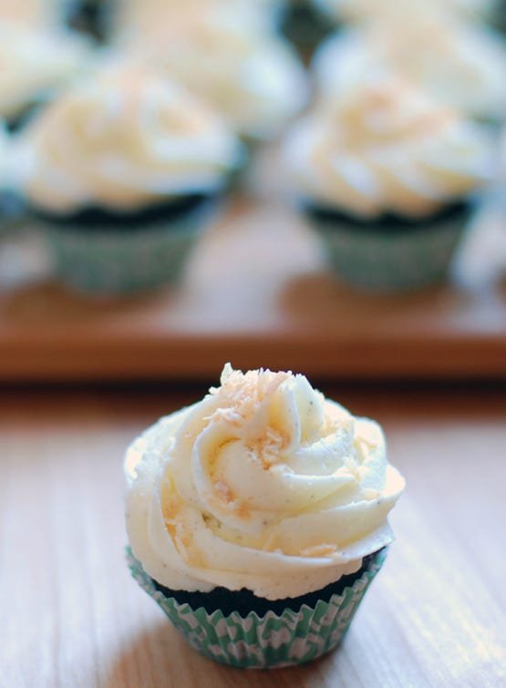 Chocolate Cupcakes with Vanilla Bean & Toasted Coconut Buttercream