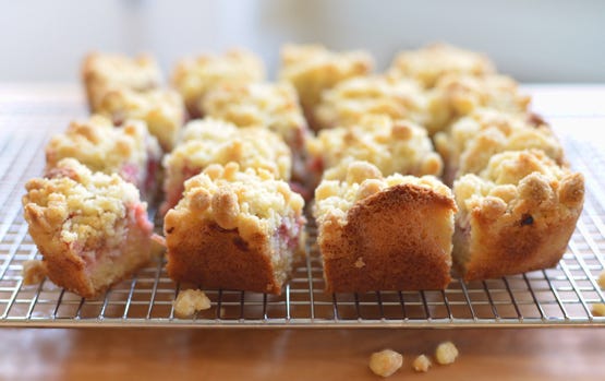 Strawberry Rhubarb Crumble Squares Cooling on a Wire Rack