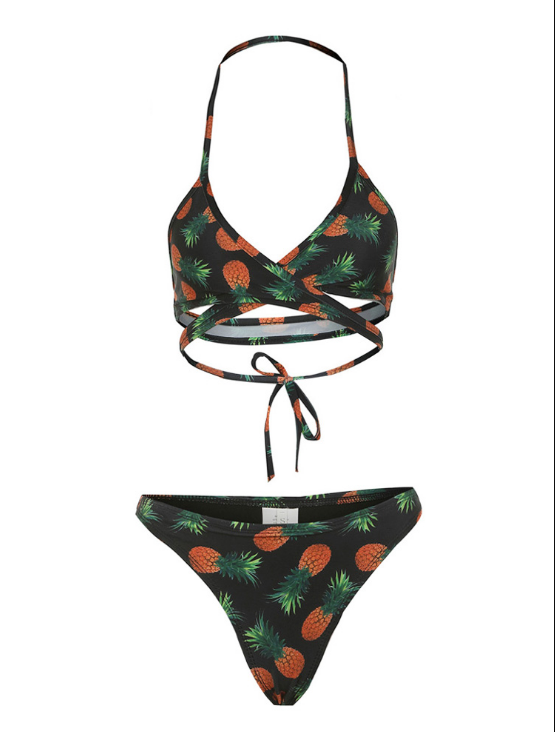 Criss Cross Pineapple Print Bikini Sets