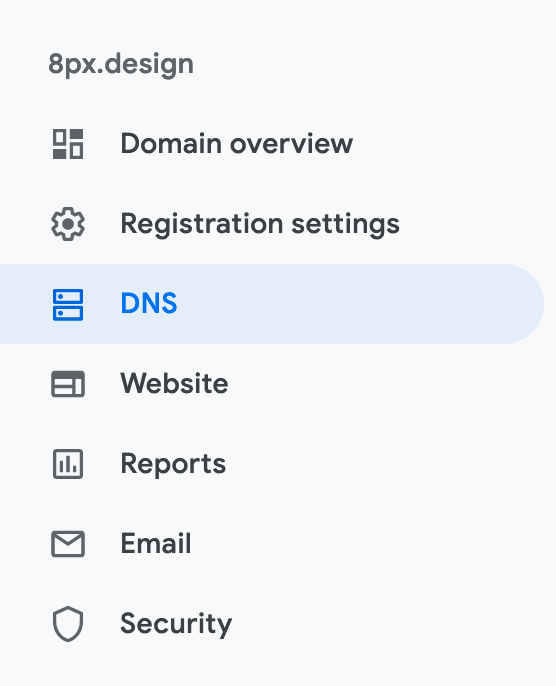 Google domain DNS page