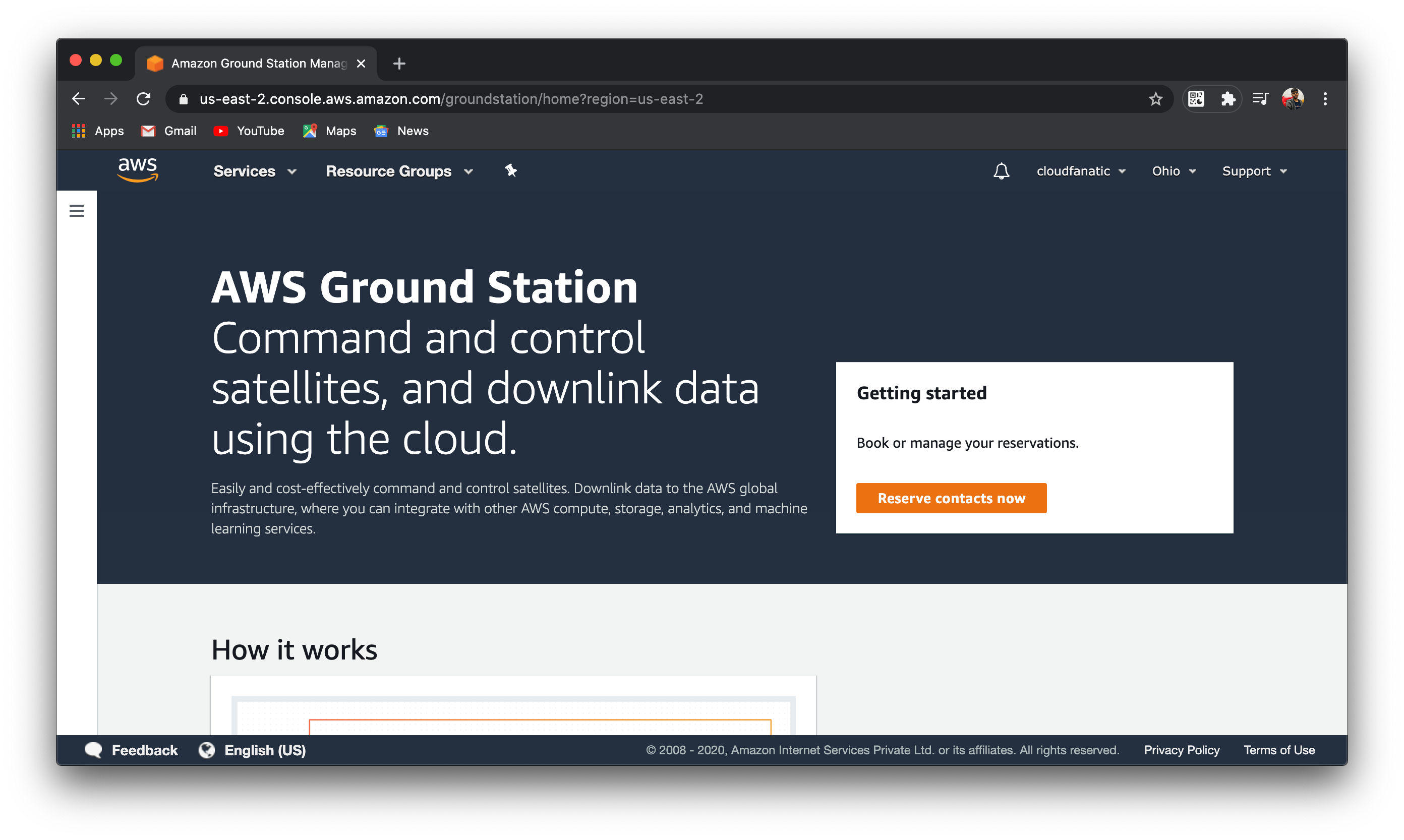 Ground Station home page in AWS Console