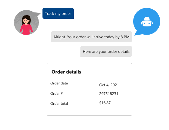 illustration of a bot helping someone track and order.