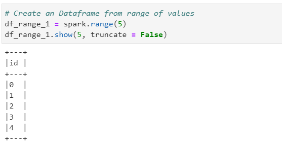 Create an Dataframe from range of values