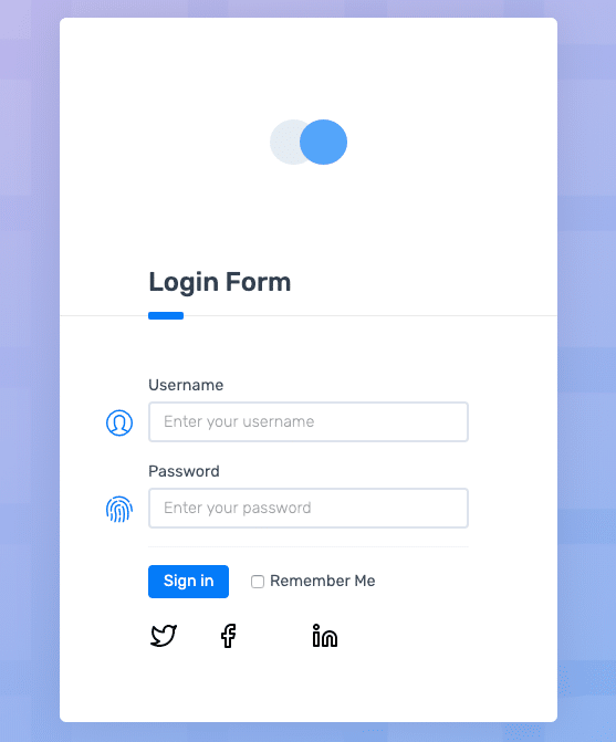 login form with username field, password field, and sign in button