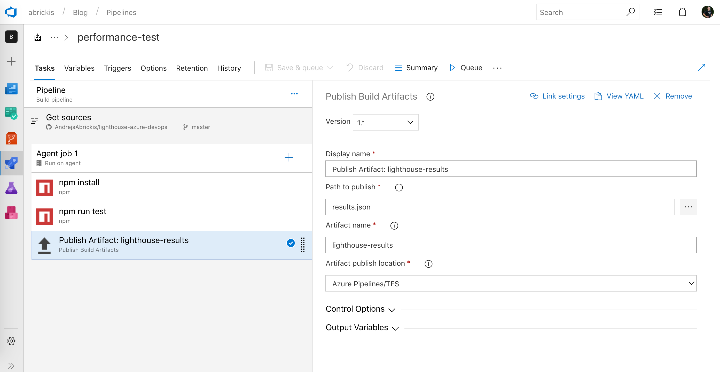 publish results.json task