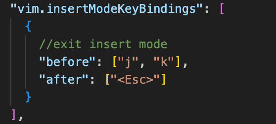 Code showing remapping of Vim keybindings on VS Code