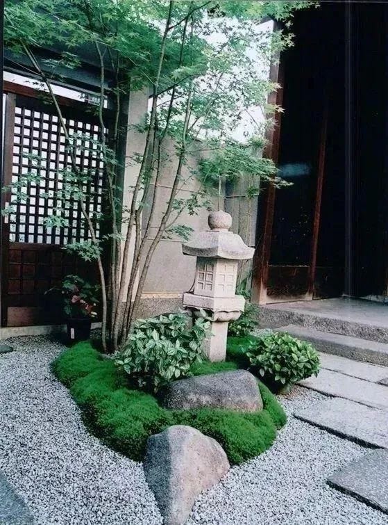 the wood of the lantern barrier in Japanese Zen Garden