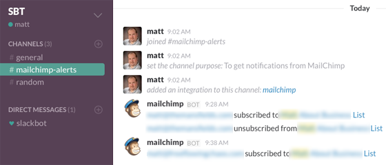 Using the MailChimp for Slack integration