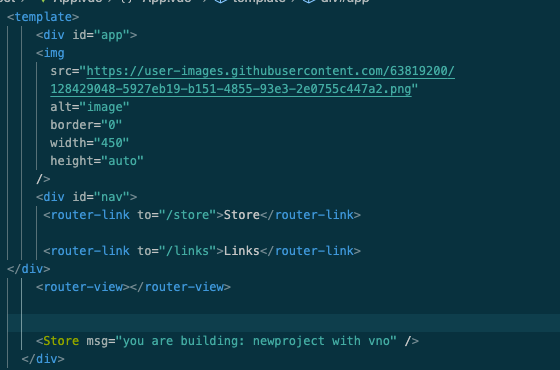 A screenshot of JavaScript code showing <router-link> components