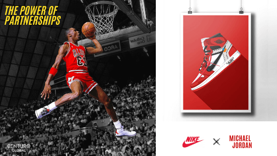 Air Jordan advertisement by Nike, where Nike Jordan shoes, and it’s promoter Michael Jordan are highlighted.