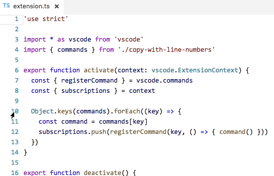 Copy With Line Numbers extension demo for Visual Studio Code