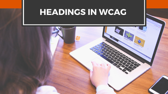 a lady working on a laptop. In text: Headings in WCAG