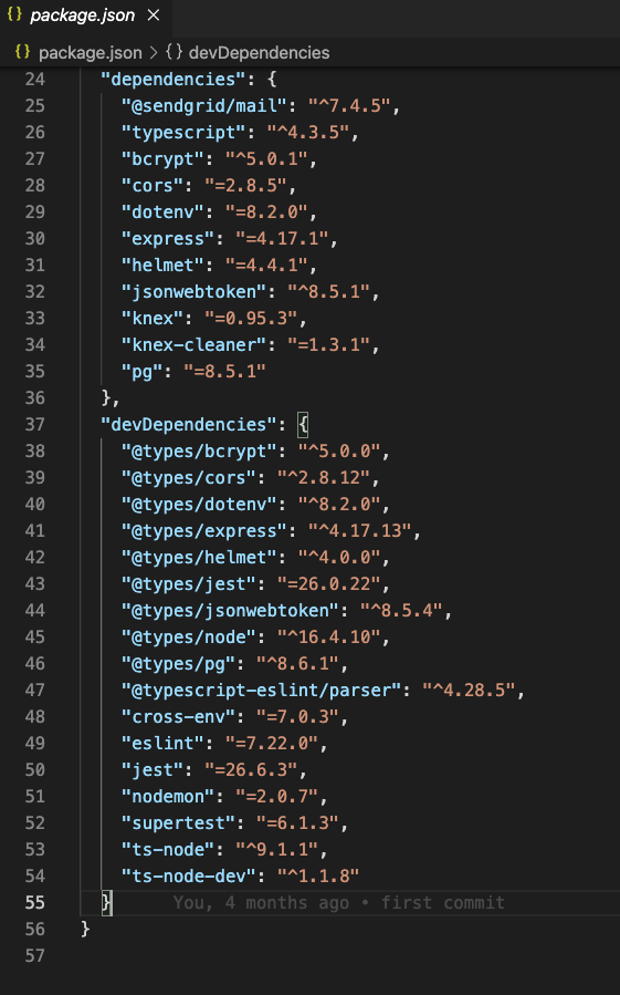 package.json dependencies