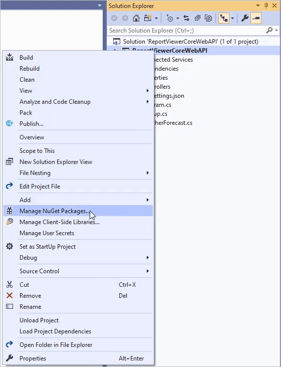 Choose Manage NuGet Packages