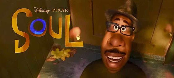 A man looking up with wonder. An image from Disney/Pixar’s “Soul”.